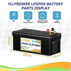 Аккумулятор FlyPower LiFePO4 12V/200AH, 2560W*h (літій-залізо-фосфатний акумулятор)