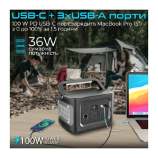 Зарядна станція універсальна Promate PowerMine-600 W, 172800 mAh, 622 Wh, 2 розетки 230 V Black (powermine-600.black)
